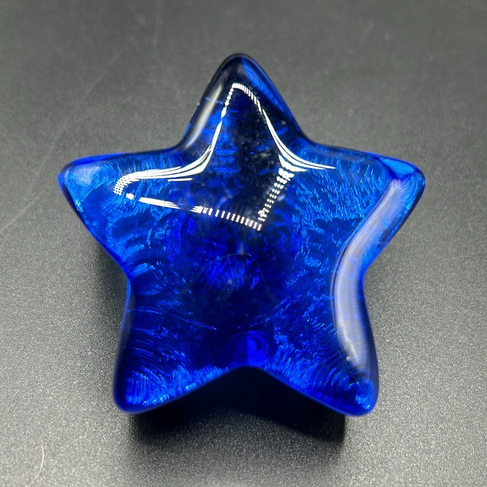 Fire and Light Recycled Glass Paperweight Cobalt Blue Shooting Star Signed USA